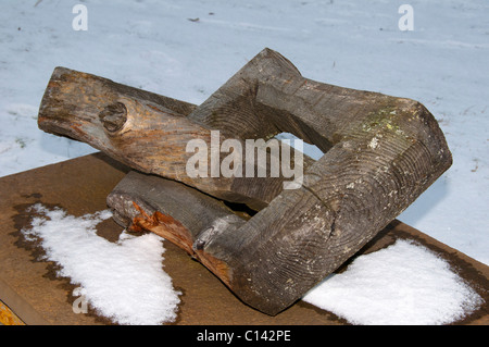 Scultura di Dunnett Foresta, Vicino Castletown, Caithness in Scozia, Regno Unito. Catena di legno link. Foto Stock