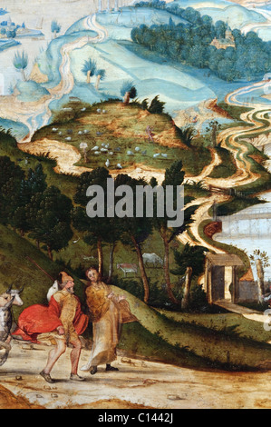 Dettaglio: l'arrivo a Betlemme, ca. 1540, attribuito al Maestro LC Foto Stock