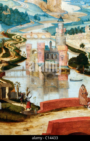 Dettaglio: l'arrivo a Betlemme, ca. 1540, attribuito al Maestro LC Foto Stock