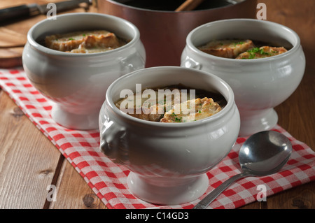 Zuppa di cipolle alla francese. Soupe à l'oignon Foto Stock