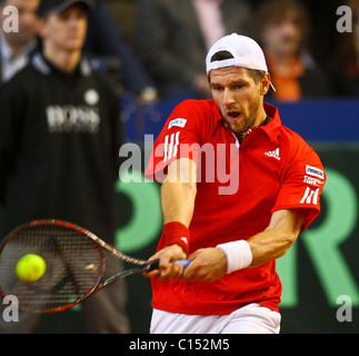 VIENNA, Austria - 4 Marzo: Tennis Davis Cup Austria contro la Francia è giocato in Hangar 3, aeroporto di Vienna il 4 marzo 2011. Foto Stock