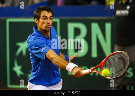 VIENNA, Austria - 4 Marzo: Tennis Davis Cup Austria contro la Francia è giocato in Hangar 3, aeroporto di Vienna il 4 marzo 2011. Foto Stock