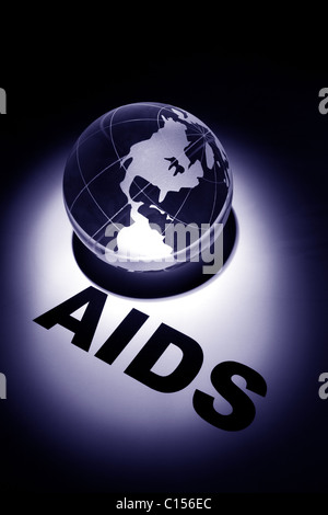 Globe, il concetto globale di diffusione di AIDS e di prevenzione Foto Stock