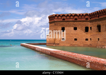 I turisti lo snorkel le chiare acque calme che circondano Fort Jefferson National Park in Dry Tortugas, Florida Keys. Foto Stock