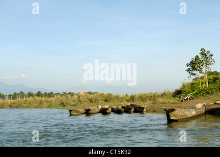 Gite in canoa per osservare la fauna selvatica in il parco nazionale di Chitwan, Nepal. Foto Stock