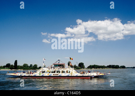 Fiume Reno traghetto vicino Duesseldorf-Kaiserswerth, regione del Basso Reno, Renania settentrionale-Vestfalia, Germania, Europa Foto Stock