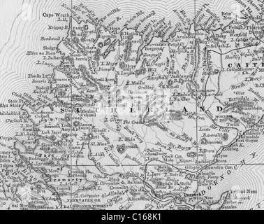 Mappa vecchia di Sutherland County originali dalla geografia textbook, 1884 Foto Stock