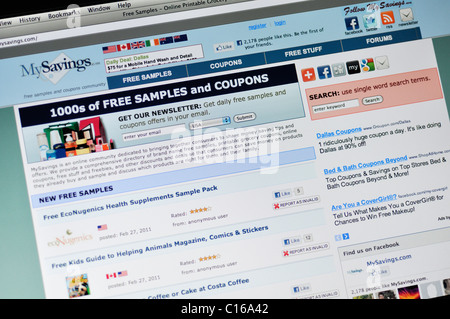 Il mio sito web di risparmio - campioni, coupon e occasioni Foto Stock
