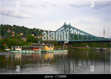 Blaues Wunder, Meraviglia Blu, bridge, Dresda, Sassonia, Germania, Europa Foto Stock