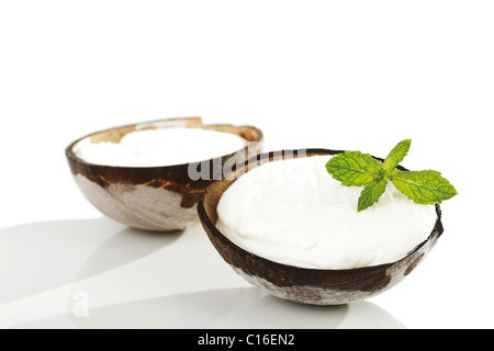 Il Cocco gelato in un guscio cononut Foto Stock