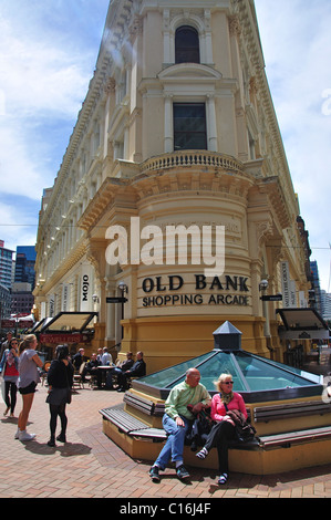 Vecchia Banca della Nuova Zelanda edificio (shopping arcade), CNR. Lambton Quay e Customhouse Quay, CBD, Wellington, Regione di Wellington, Nuova Zelanda Foto Stock