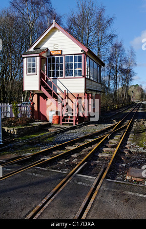 La casella segnale sulla South Tynedale Railway a Alston Foto Stock
