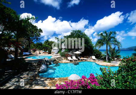 Piscina del Little Dix Bay Resort su Virgin Gorda Isola, Isole Vergini Britanniche, Isole dei Caraibi Foto Stock