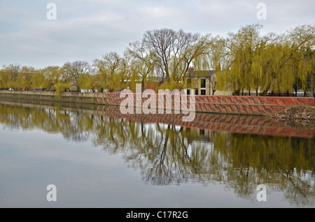 Lavori di riqualificazione lungo il fiume Calder a Wakefield, West Yorkshire, Regno Unito. Foto Stock