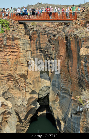 Classe scolastica sul ponte, Bourke's Luck buche, Blyde River Canyon Riserva Naturale, Sud Africa e Africa Foto Stock