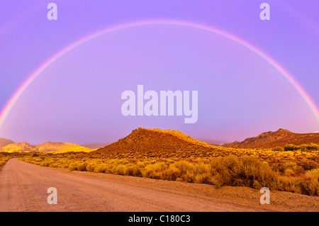 Rainbow su latticello paese, Sierra Nevada, Vescovo, California