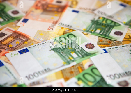 Varie banconote in valuta Euro Foto Stock