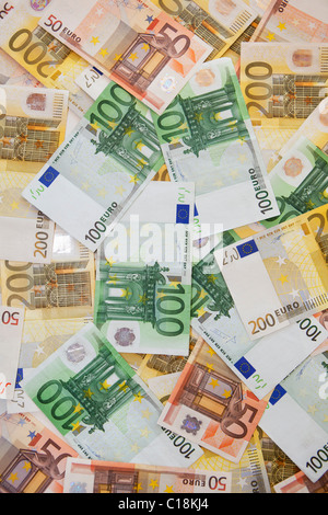 Varie banconote in valuta Euro Foto Stock