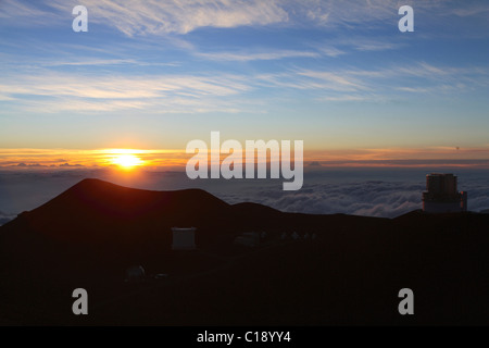 Tramonto a una altezza di 4214 metri sul vulcano Mauna Kea, Hawaii, STATI UNITI D'AMERICA Foto Stock