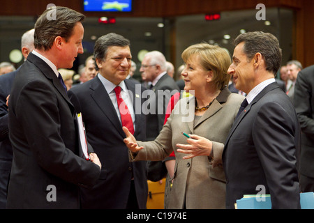 Cameron barroso merkel sarkozy consiglio europeo Foto Stock