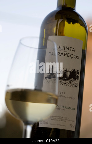 Alvarinho, un Vinho Verde, un vino Trajadura dalla Quinta de Carapeços, dall'enologo Jorge Sousa Pinto Foto Stock