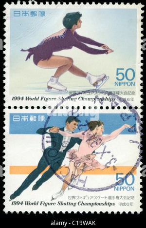 Timbri dal Giappone che raffigura il Campionato Mondiale di pattinaggio sul ghiaccio Foto Stock