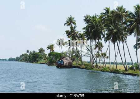 Houseboat in una laguna, Kerala Backwaters, Alleppey, Alappuzha distretto, Kerala, India Foto Stock