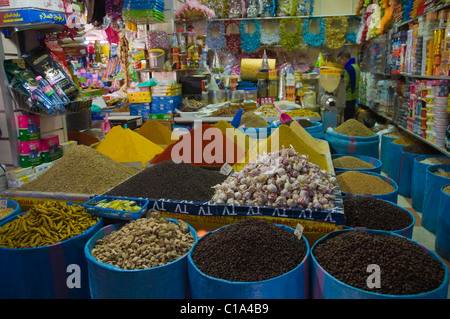 Pressione di stallo di spezie nel souq il principale mercato di Inezgane cittadina nei pressi di Agadir il Souss Marocco del Sud Africa Foto Stock