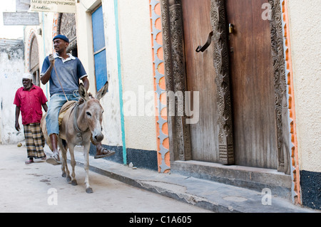 Scena di strada, Old Stone Town, Lamu, Kenya Foto Stock