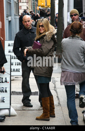 Jennifer Aniston sul set di un film di 'L' Baster New York City, Stati Uniti d'America - 30.03.09 Foto Stock