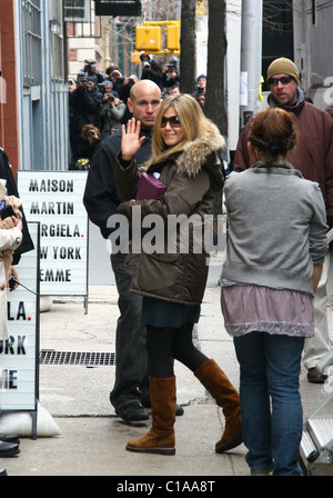 Jennifer Aniston sul set di un film di 'L' Baster New York City, Stati Uniti d'America - 30.03.09 Foto Stock