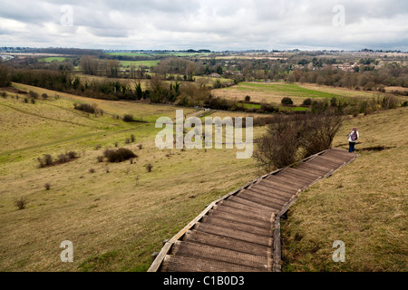 Gradini in legno che fornisce facile accesso al diametro esterno superiore St Catherines Hill Winchester Foto Stock