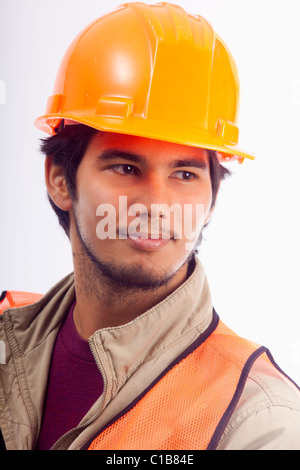 Ritratto di un hardhat lavoratore Foto Stock