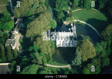 Francia, Indre et Loire, il castello e il Parco di Azay le Rideau (vista aerea) Foto Stock