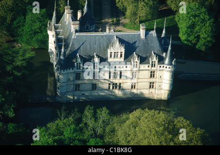 Francia, Indre et Loire, il castello e il Parco di Azay le Rideau (vista aerea) Foto Stock