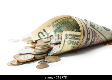 Avvisatore acustico da dollar denominazioni con belle monete Foto Stock