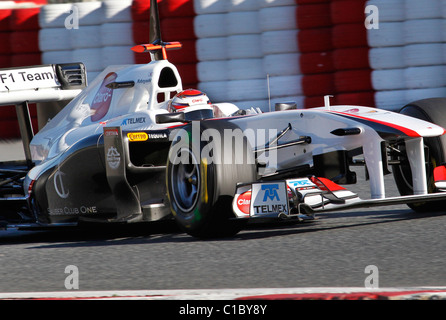 Formula Uno pilota della Sauber Kamui Kobayashi a Montmelo Circuit Barcelona, Spagna 2011 Foto Stock