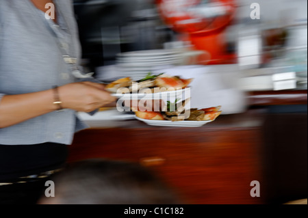 Il cibo,Tiburon Beach Club Playa Lletas, Formentera, isole Baleari, Spagna, Europa Foto Stock