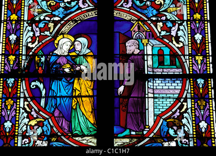 Francia, Seine et Marne, Meaux, vetrata nella cattedrale gotica Foto Stock