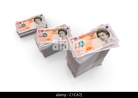 Denaro - Pile di dieci Pound Sterling note Foto Stock