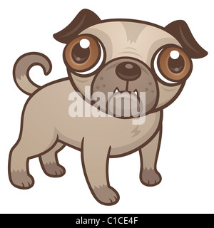 Vector cartoon illustrazione di un simpatico Pug cucciolo di cane con veramente grandi occhi marroni. Foto Stock