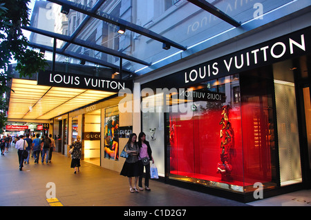 Louis Vuitton e negozi Gucci, Queen Street, il quartiere centrale degli affari di Auckland, Regione di Auckland, Isola del nord, Nuova Zelanda Foto Stock