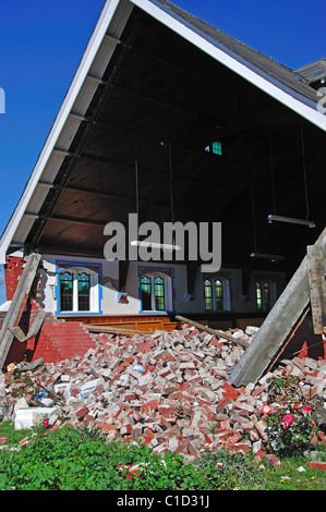 La chiesa danneggiata dal 22 Feb. 2011 terremoto, il quartiere centrale degli affari, Christchurch, Canterbury, Isola del Sud, Nuova Zelanda Foto Stock