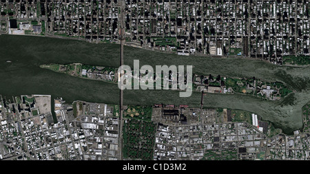 Mappa aerea vista al di sopra Roosevelt Island East River upper east side FDR Drive Manhattan New York City Foto Stock