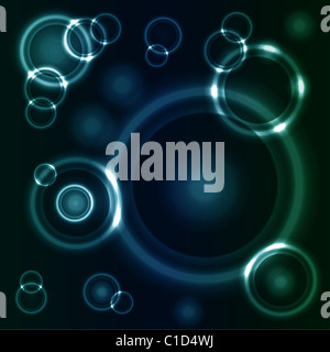 Cerchi luminosi su di un blu scuro e sfondo verde Foto Stock