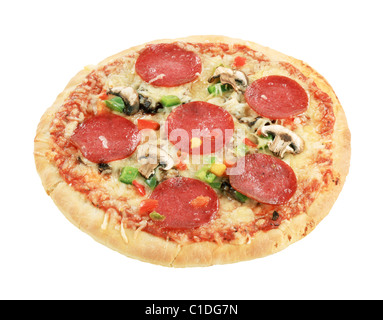 Salame pizza isolato su bianco Foto Stock