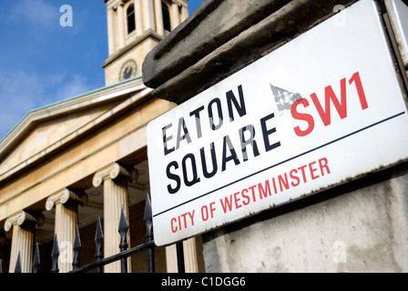 Eaton Square SW1 strada segno, Belgravia, Londra, Inghilterra Foto Stock