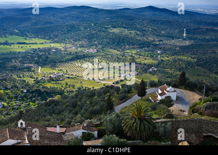 Sughero e olivi punteggiano il paesaggio Alentejo vicino Evoramonte in Portogallo Foto Stock