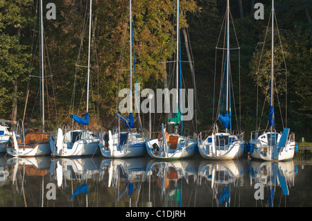 Alcuni yacht ormeggiati a lago Nidzkie (Masuria) in Polonia Foto Stock