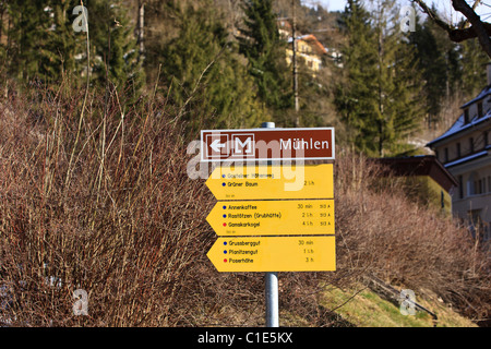 Direzione turistica segni nella località sciistica di Bad Hofgastein, Austria Foto Stock